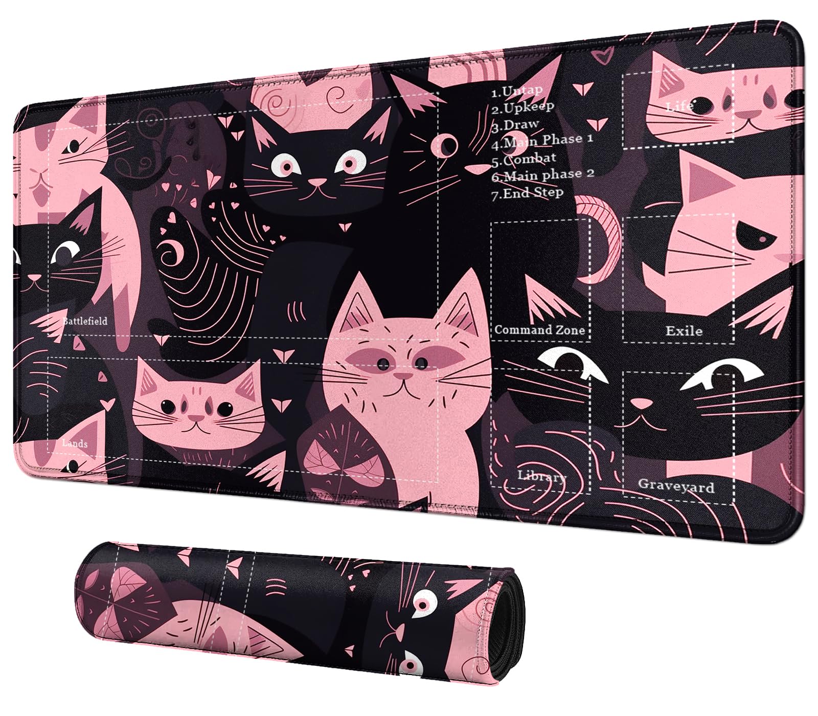 Card Mat for MTG &amp; TCG Playmat,Black and Pink Kitty