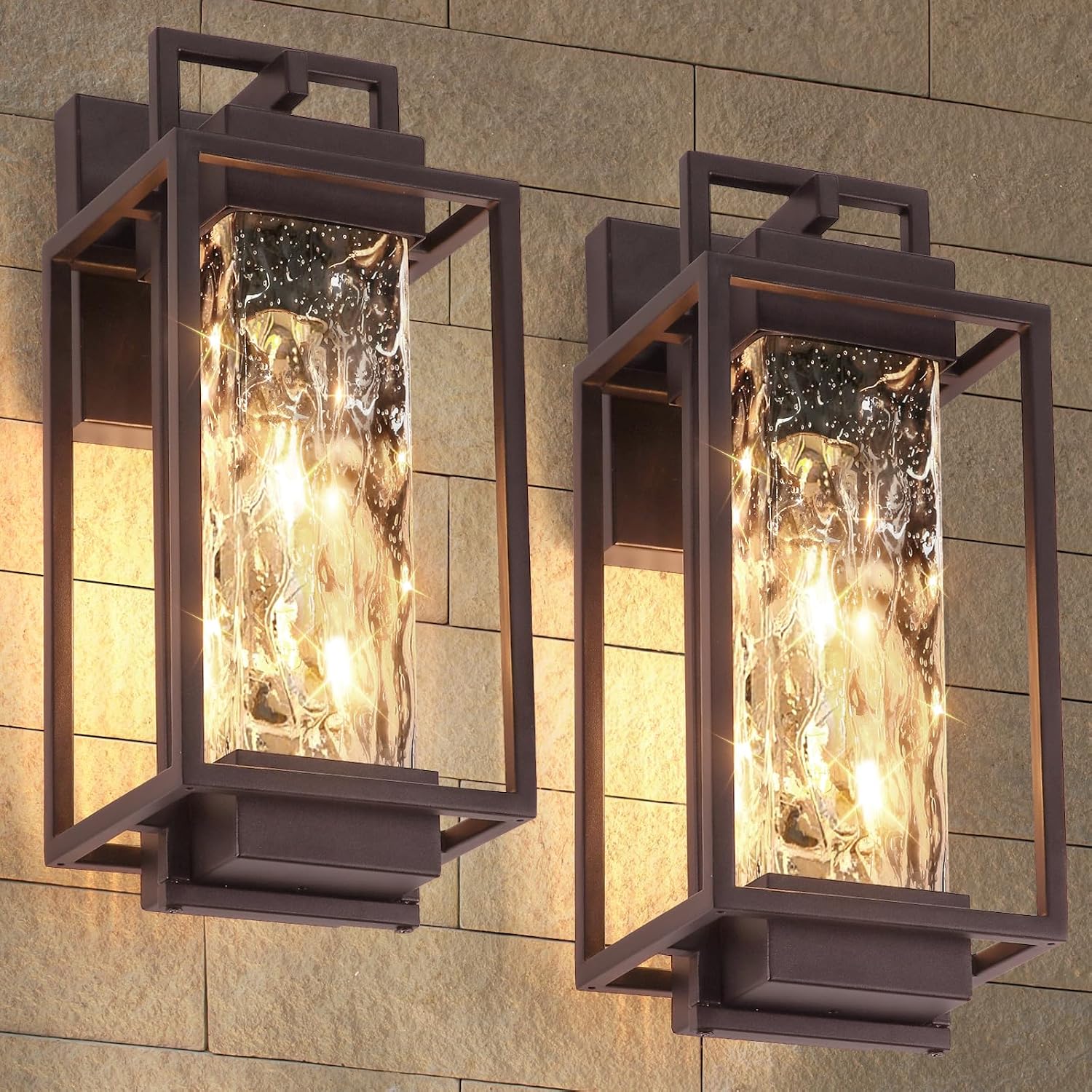 BesLowe 2-Pack 15" Modern Outdoor Wall Lights, Brown Exterior Sconces
