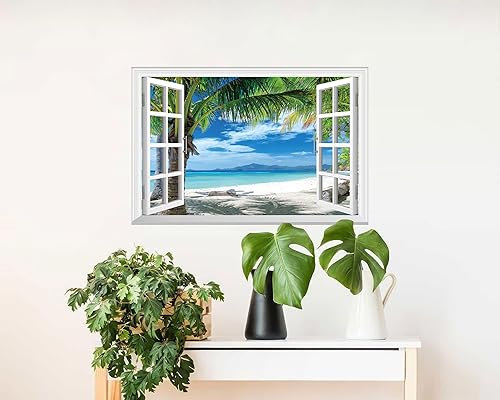 Miniatura 5 de FLFK Adhesivo de pared falso para ventana, mural de pared de ventana de mar y castillo para decoración de pared, calcomanías de pared para pegar y