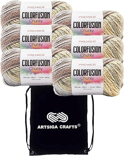 Miniatura 8 de Premier Yarns Kintting Yarn Colorfusion - Hilo grueso para café matutino 1174-14 (3 madejas) con el mismo tinte grueso y voluminoso #5 suave,