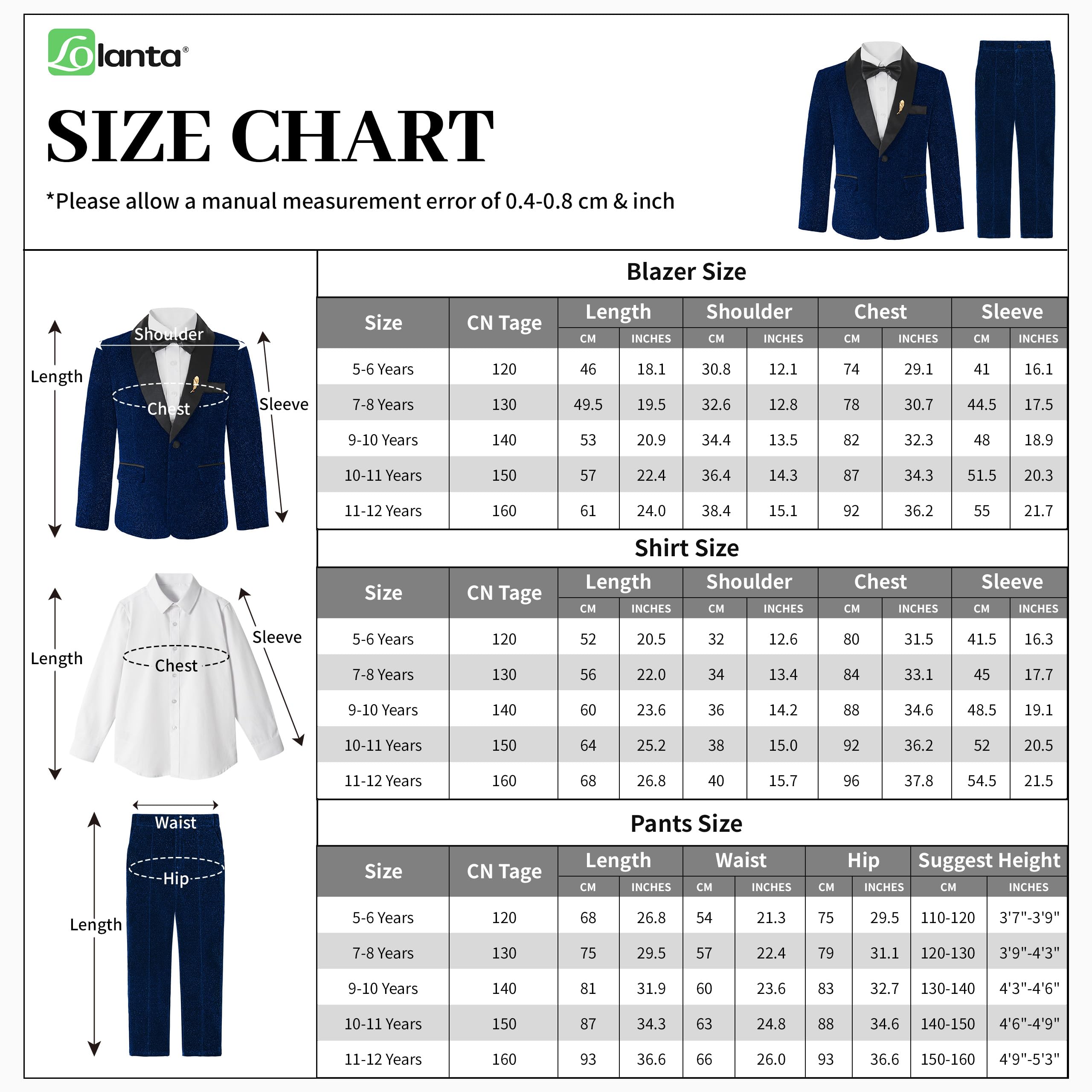 LOLANTA Completo Elegante per Bambini 4 Pezzi, Smoking da Ragazzo, Abito da Festa Luccicante per Ragazzi, Outfit per Paggetto con Blazer, Pantaloni, Camicia e Papillon