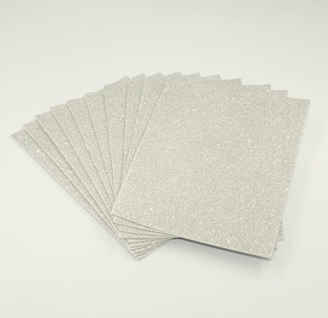 A5 Self-Adhesive Glitter Foam Sheets - Creative Art Supplies for Kids, Seasonal Crafts and Decorations Pack of 10 (Silver)