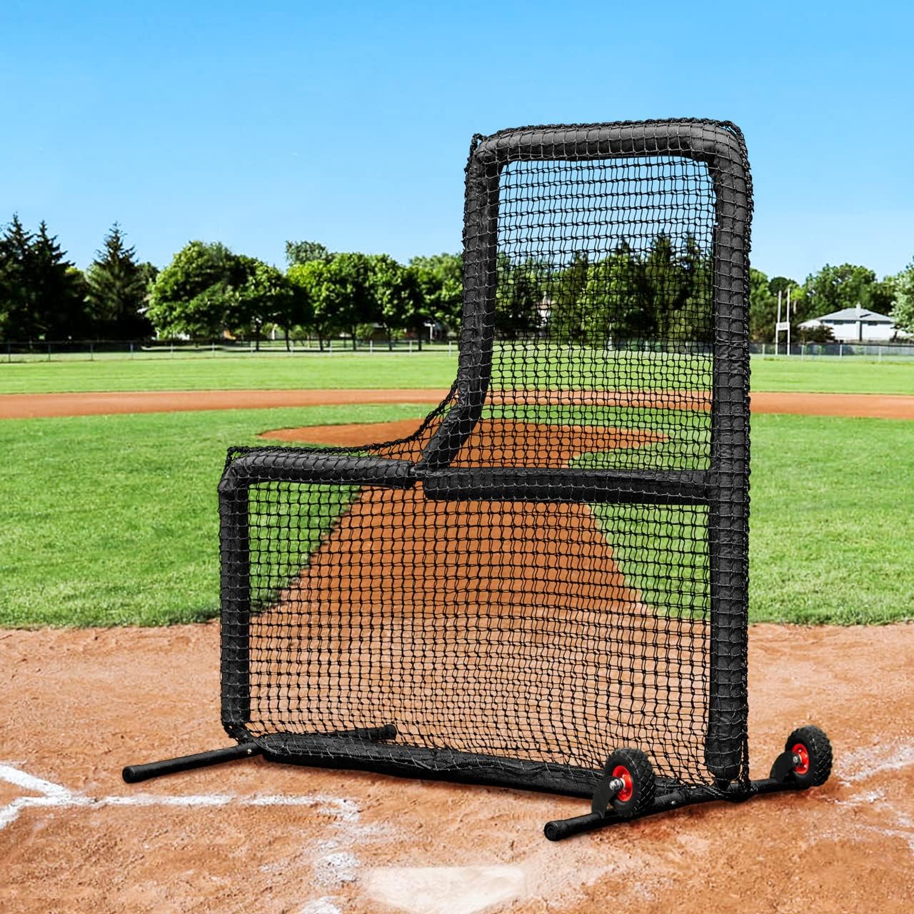FORTRESS 7’ x 7’ L-Screen Frame & Net [Nimitz Edition] - Premium Protection for Pitchers & Coaches - Baseball Protector Screen