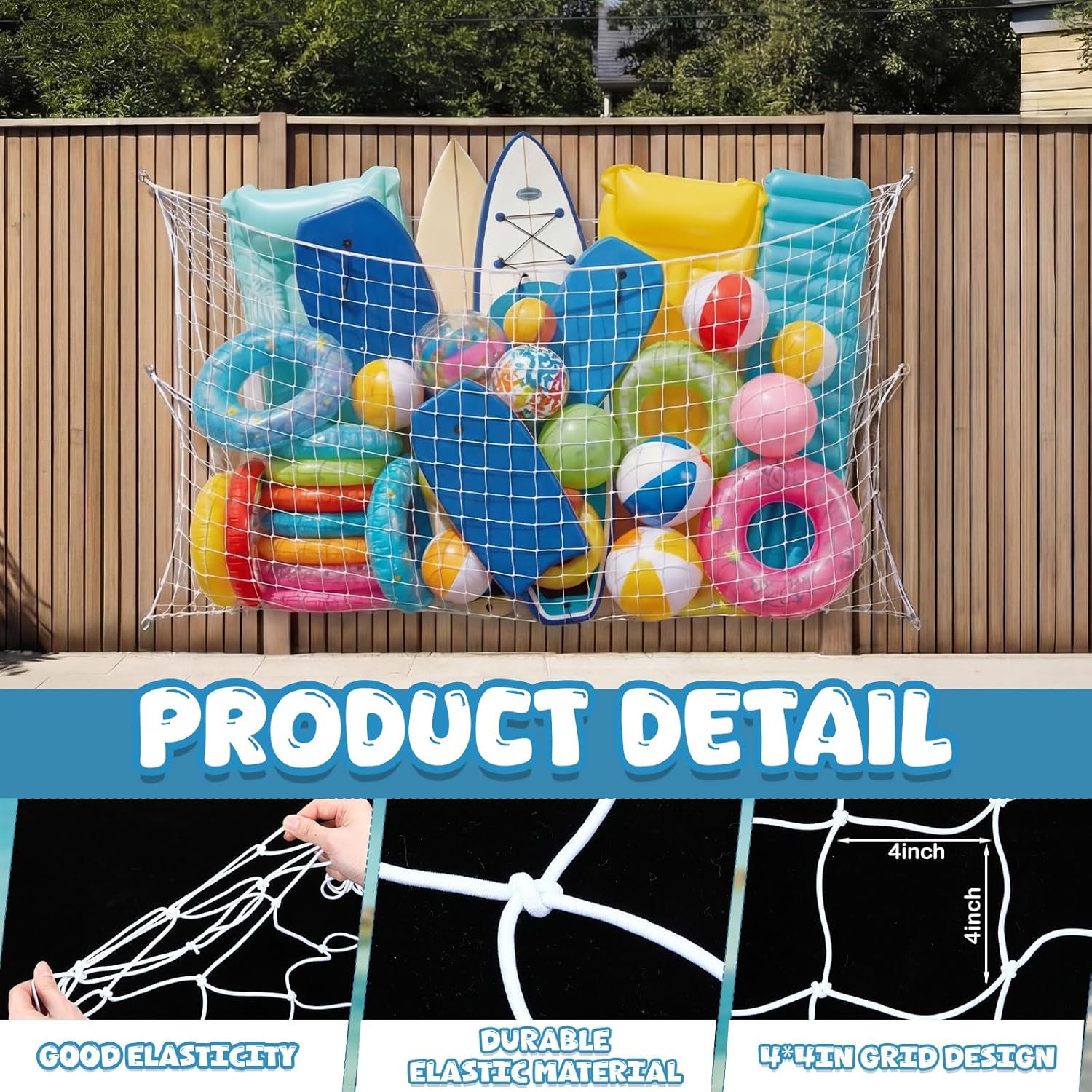 2 Pack Large Pool Toy Float Storage Net Poolside Hanging Elastic Mesh Organizer with 20 Hooks Heavy Duty Water Inflatable Toys Holder for Balls Rafts Chairs Accessories