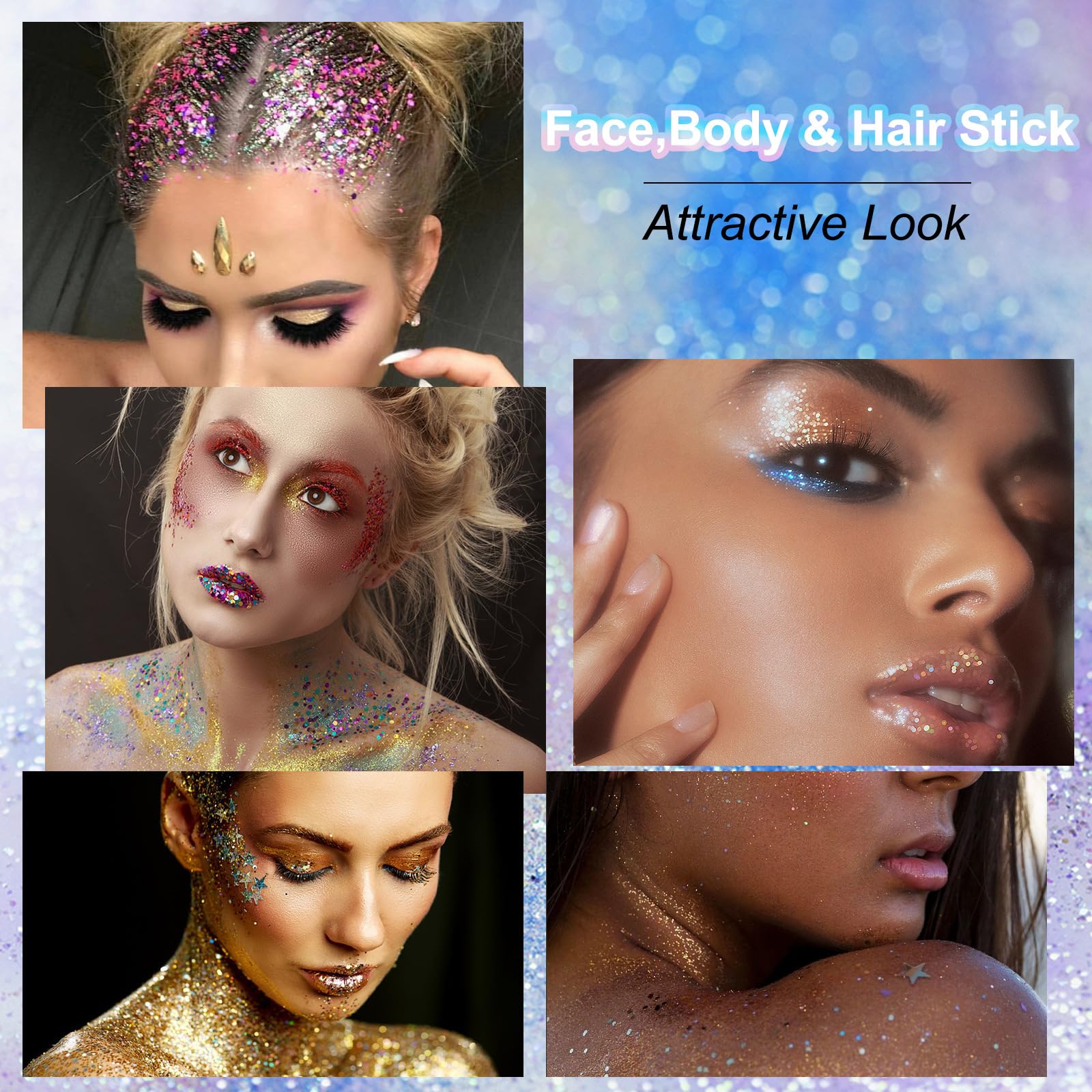 Gel per il corpo, Mardi Gras Face Glitter Make up, scintillanti glitter per capelli grossi, cantanti concerti festival, accessori rave sirena glitter per il viso (#03 rosa)