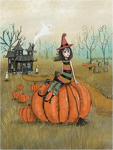 Trademark Fine Art Lienzo decorativo para pared, diseño de bruja de Halloween con calabaza de Christine Rotolo para decoración de sala de estar,