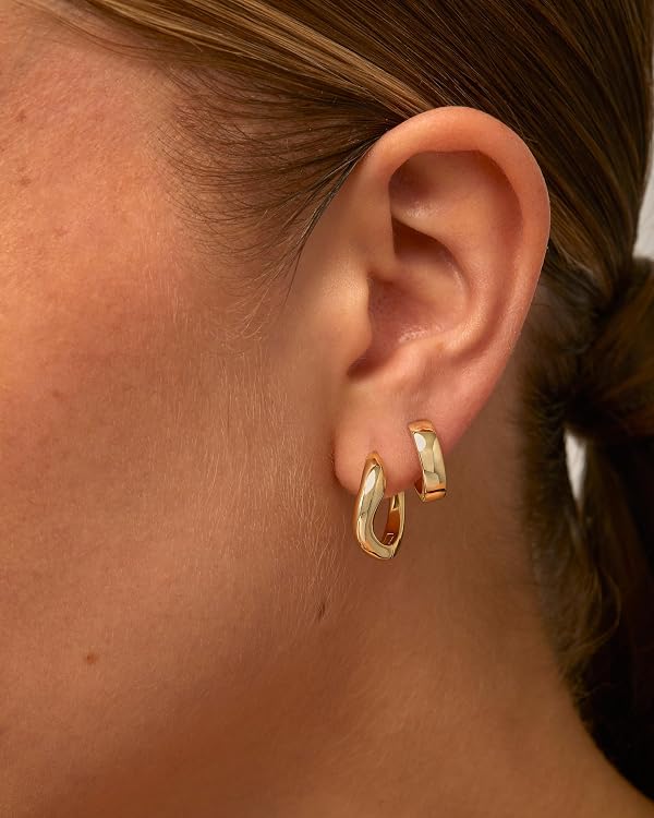 PAVOI 14K Yellow Gold Plated 925 Sterling Silver Posts Wavy Huggie Hoops | Twisted Wave Hoop Earrings for Women by PAVOI - Image 2