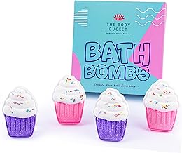 THE BODY BUCKET Vanilla Cupcake Bath Bombs – 70gm Each (Pack of 4) | Natural Handcrafted Aromatic Fragrance | Perfect Bath Gift for Kids, Men & Women | Relaxing Bubble Bath Experience