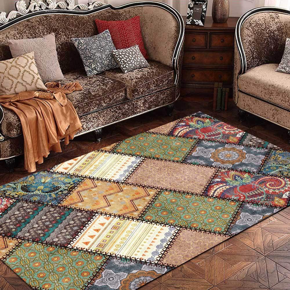 Tapis Salon Moderne Grand Coutures Imitation Chiffon géométriques de Style Ethnique Tapis Couloir Chambre Cuisine Salle de Bain Tapis Doux 200 x 300 cm