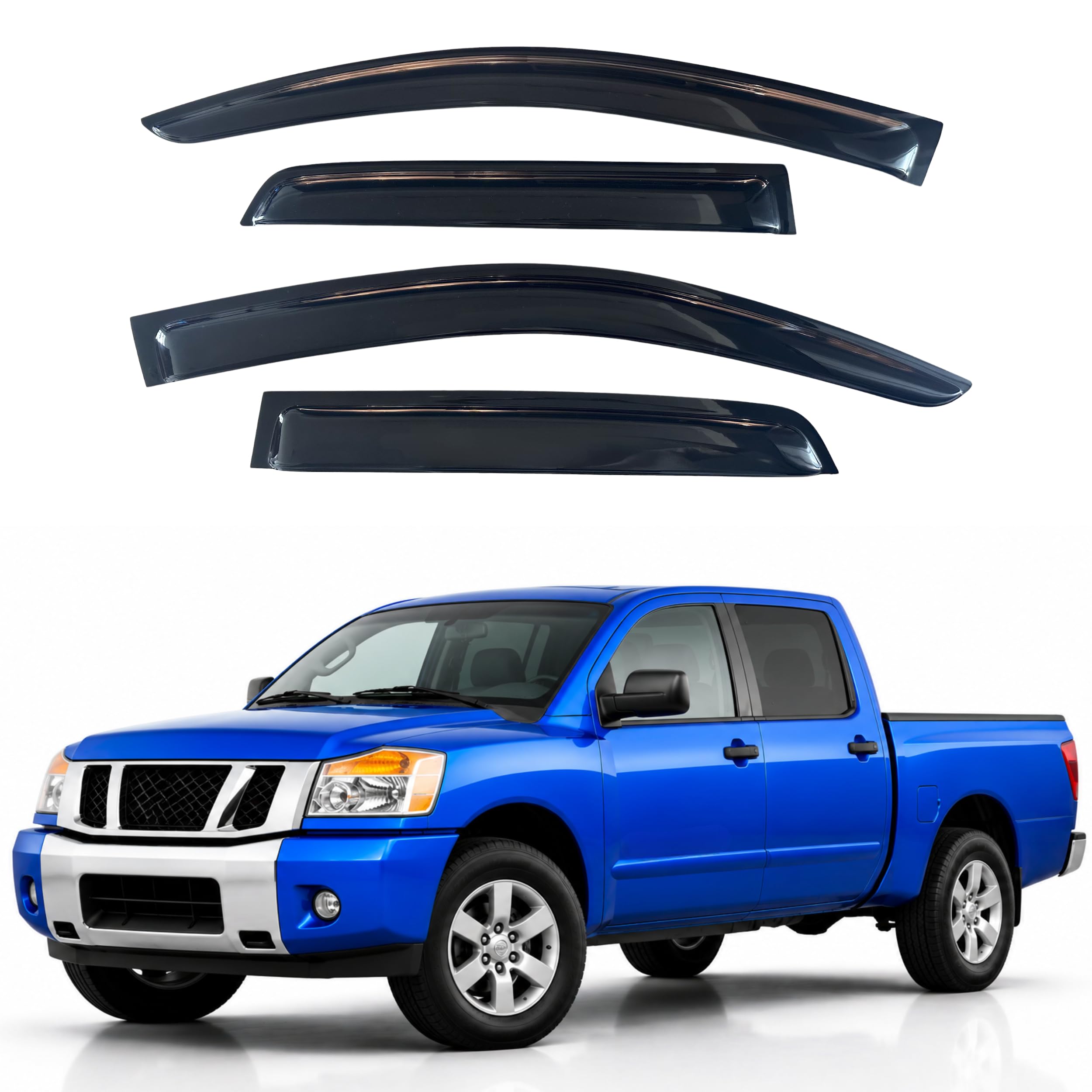 IG Window Visors Fit for 2004-2015 Nissan Titan Crew Cab, Out-Channel Rain Guards Vent Wind Deflectors 4PC, Truck Accessories for 04-15 Titan Crew Cab (Full-Size Cabs)