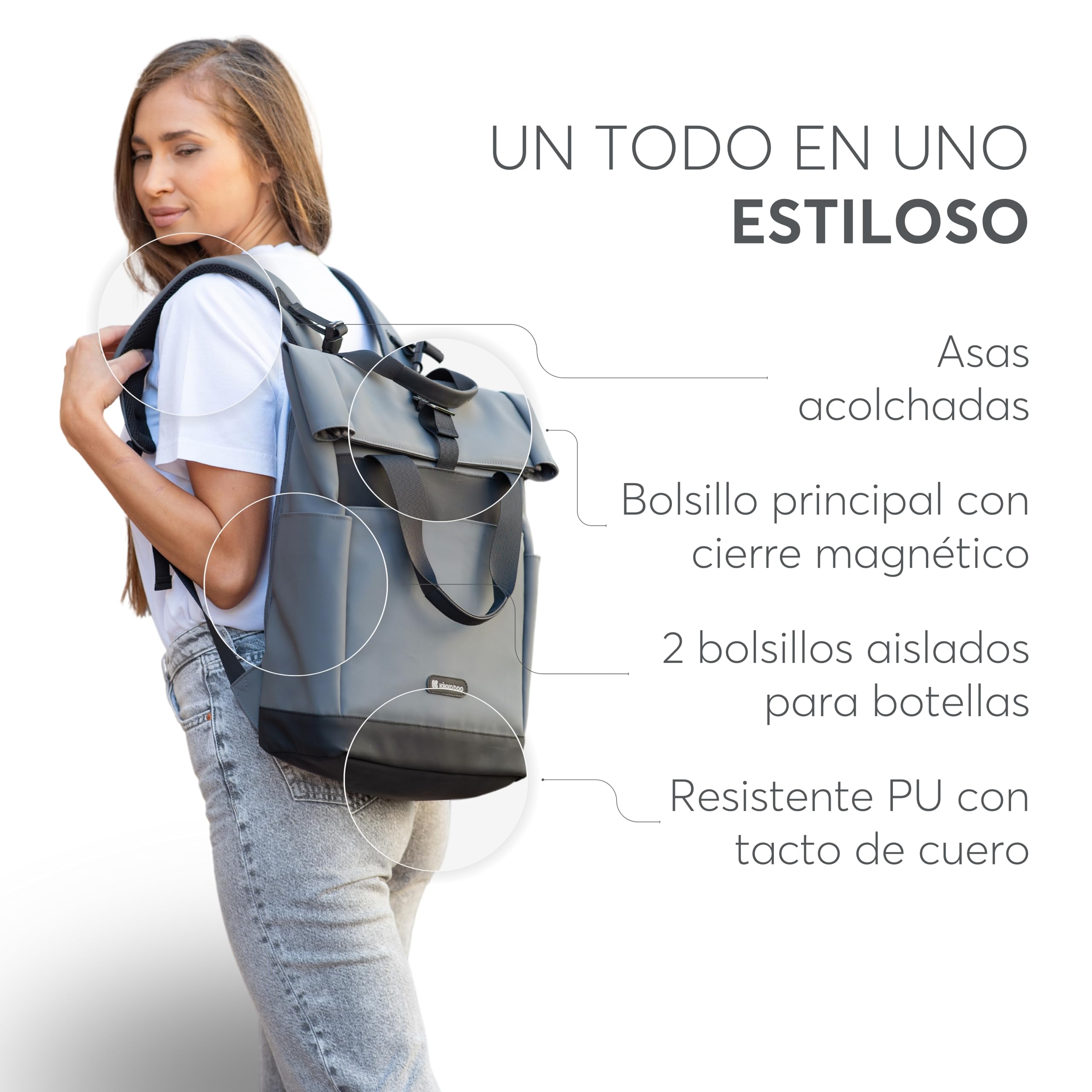 kikka boo Mochila Pañalera CERISE, Bolsa de Mamá, Cintas para Silla de Bebé, Gran Capacidad, Cambiador Portátil, Bolsillo Térmico, Bolsillo Impermeable, Multibolsillo, Negro