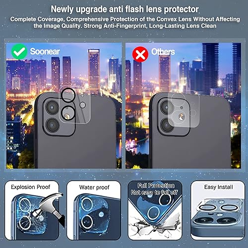 Miniatura 5 de [Paquete de 2+2] Soonear Protector de pantalla de vidrio templado + protector de lente de cámara compatible con iPhone 11 de 6.1 pulgadas [marco de