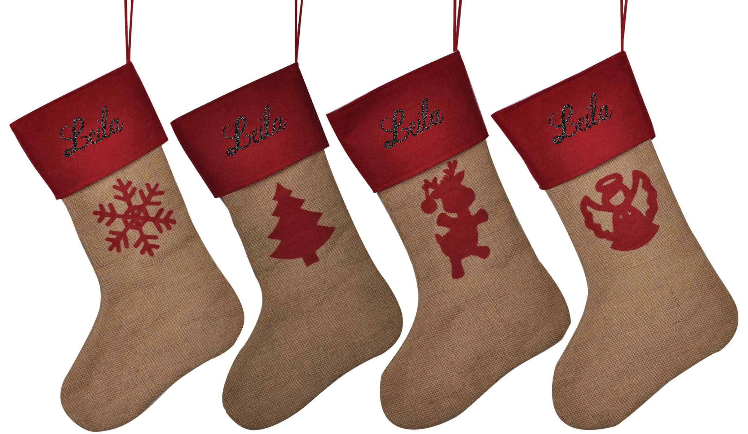 HUAN XUNCustomized Name Personalized Christmas Stockings Leila Best Gifts Bags Fireplace Decor for Home Familys