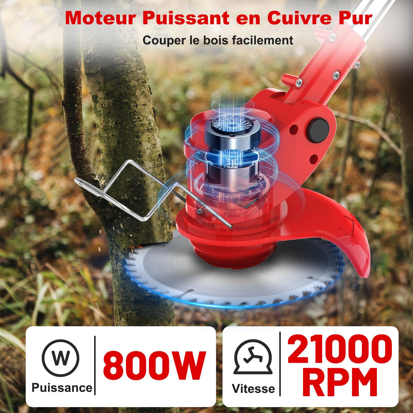 Lacoco Débroussailleuse Électrique sans Fil Coupe Bordure à Batterie Tondeuse à Gazon Puissant Poignée Télescopique 3 Types de Lames Tête Pivotante à 90°avec 2 * 2.0AH Batteries pour Jardin Court