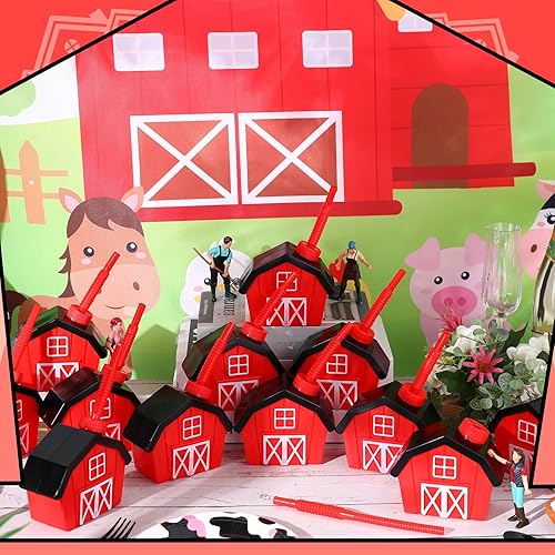 Miniatura 4 de Tanlade 12 tazas de granja con tapas y pajitas, tazas de juguete de granja de 10 onzas para fiesta de cumpleaños de granja, fiesta de animales de