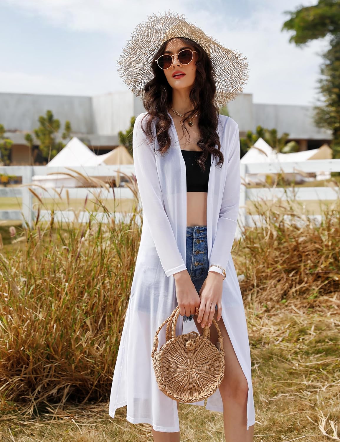 Totatuit Long Summer Cardigan for Women Lightweight Open Front Tops Solid Duster Swimwear Beach Cover Up - Image 7