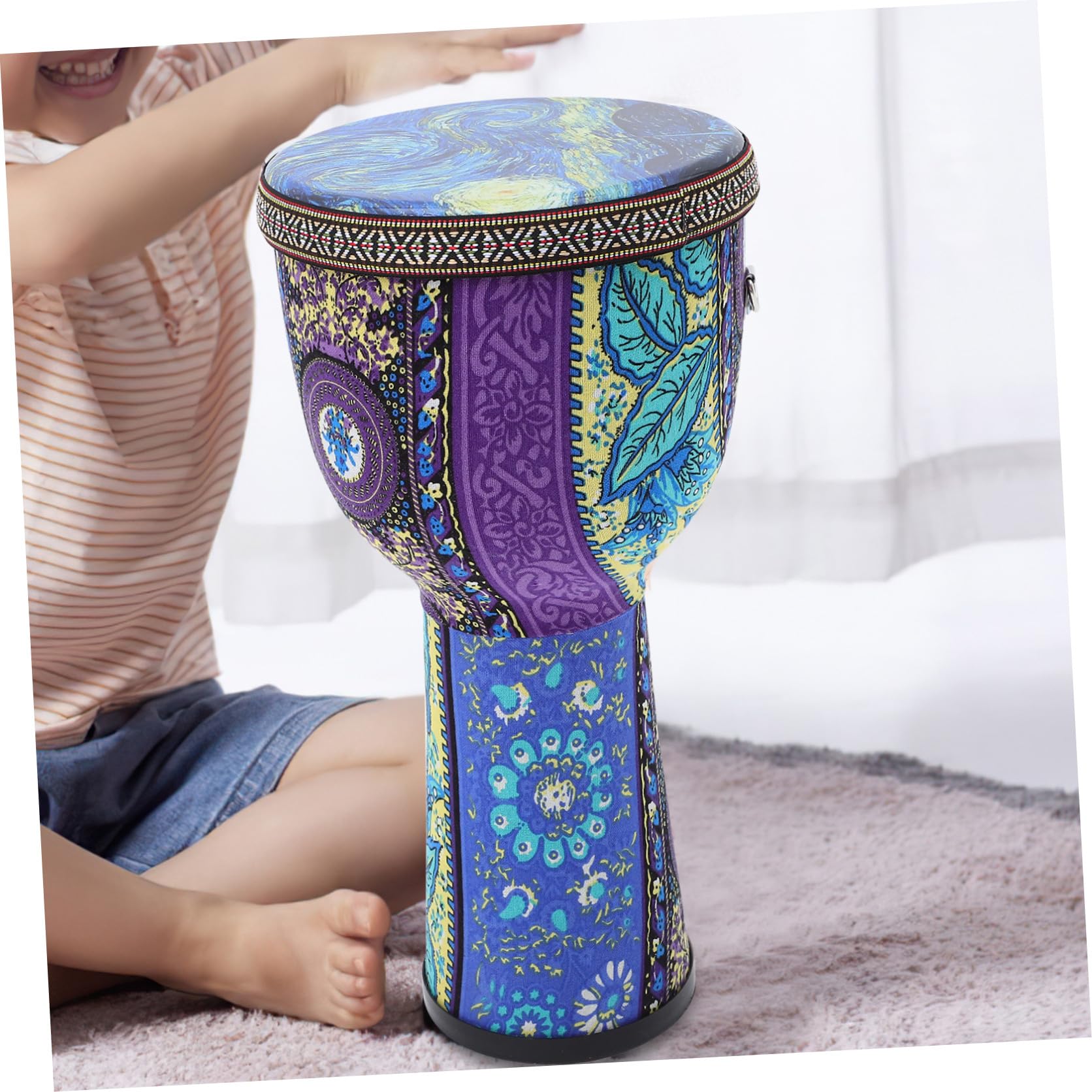 Djembé Africano de Mano 8 Pulgadas Ligero para Principiantes | Pvc, Diseño Patrón Único y Varios Estilos, Uso Versátil, Instrumento de Percusión Estilo Aleatorio
