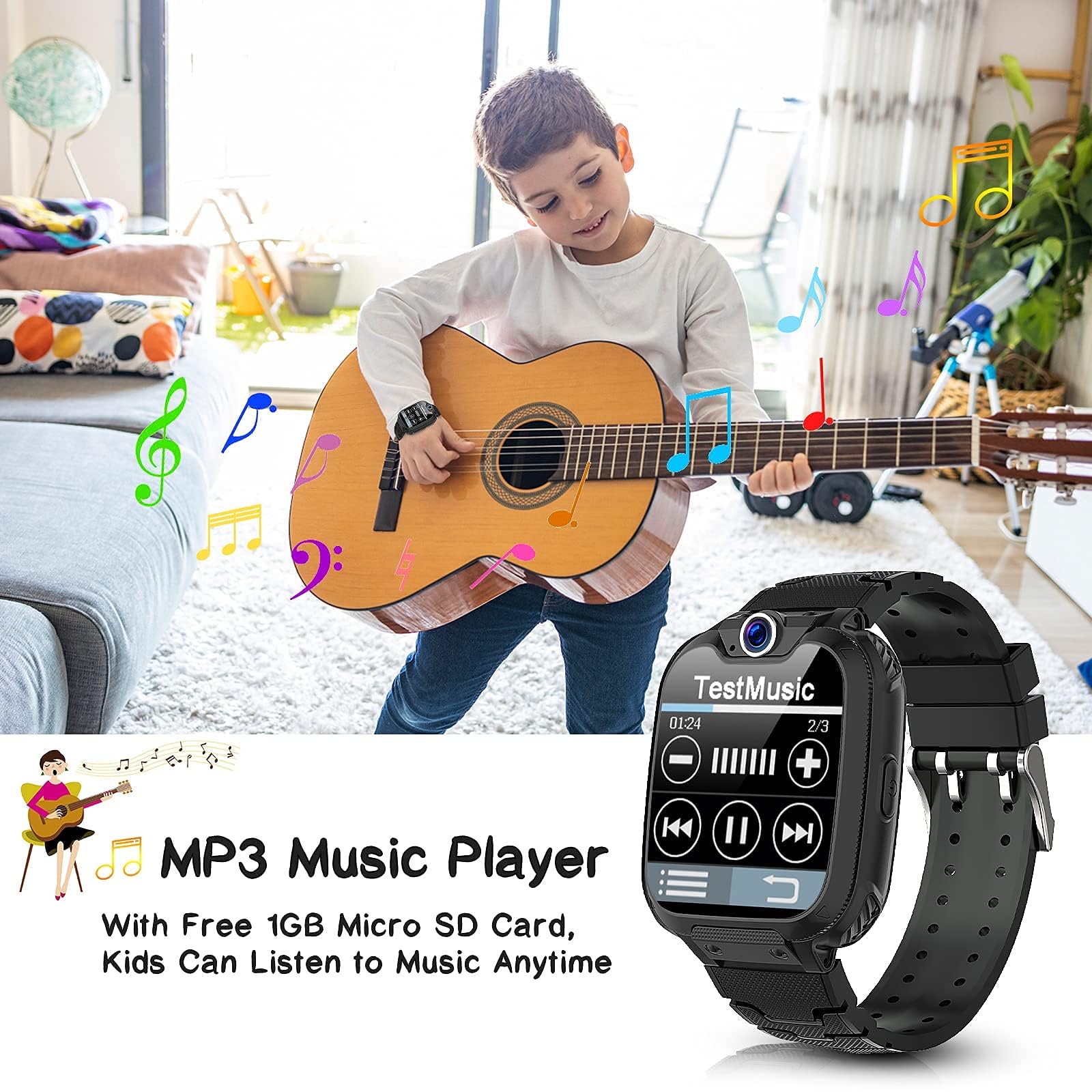 Smartwatch Bambini con Telefono, Orologio Intelligente con 16 Giochi Chiamata Musicale SOS Touchscreen Fotocamera, Smart Watch per Ragazzi Ragazze Regalo di Compleanno[Scheda SD Integrata]