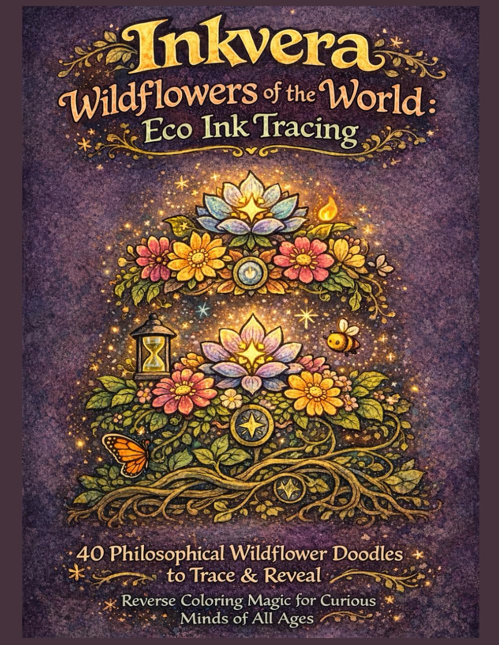 Inkvera: Wildflowers of the World: 40 Reverse Ink Tracing Coloring Book Pages | Philosophical Wildflower Designs | Eco Ink Tracing for Adults Teens ... Outline Pages | Trace Reveal Magical Designs