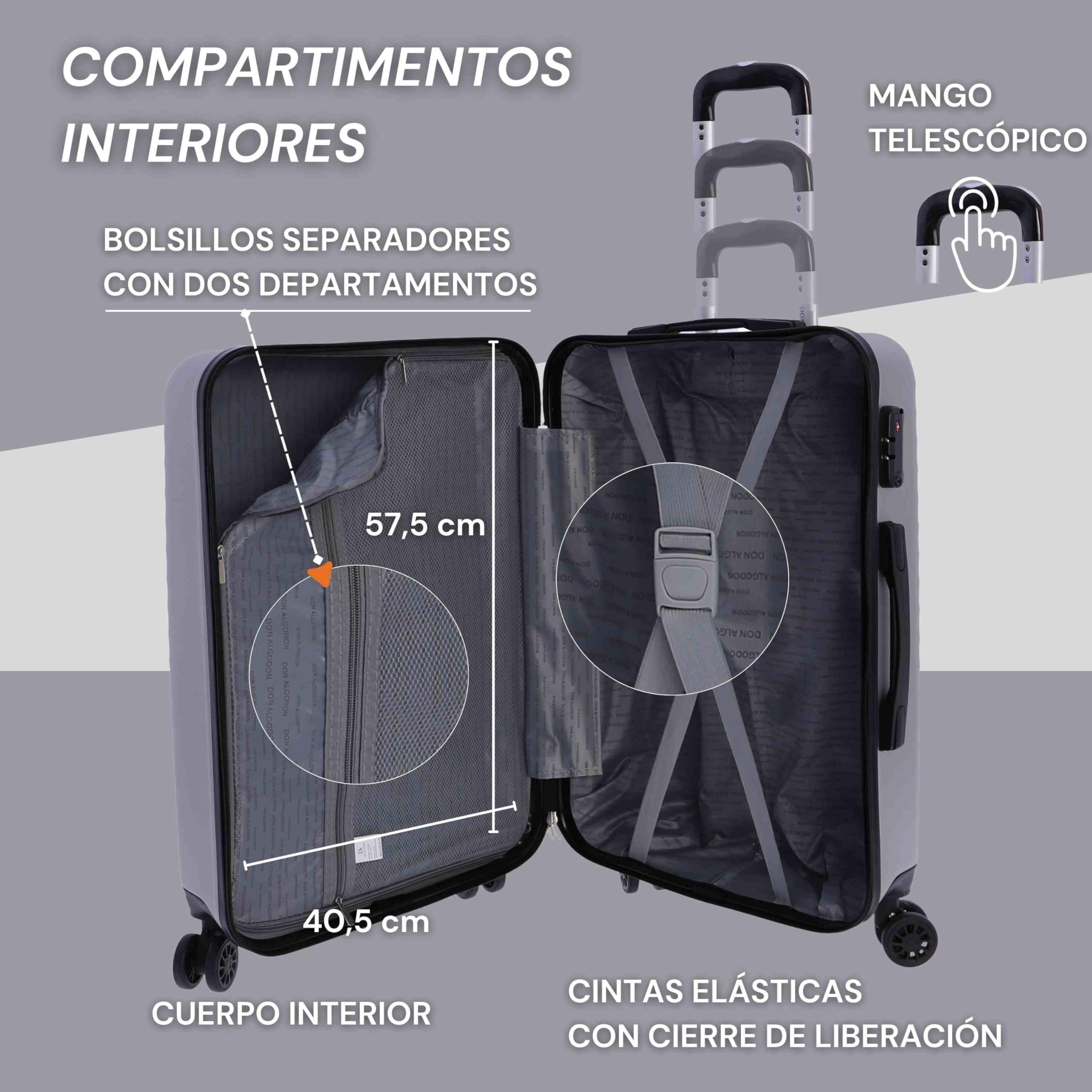 DON ALGODON Maleta Mediana 23 kg | Maleta de Viaje Rígida con 4 Ruedas Dobles 360º, Candado TSA y Asa Telescópica | Equipaje Resistente al Agua para Viajes en Avión - 3
