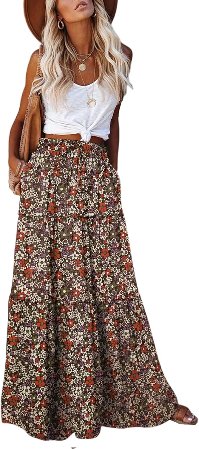 EARKOHA Womens Casual High Waist Tie Paisley Print Skirt