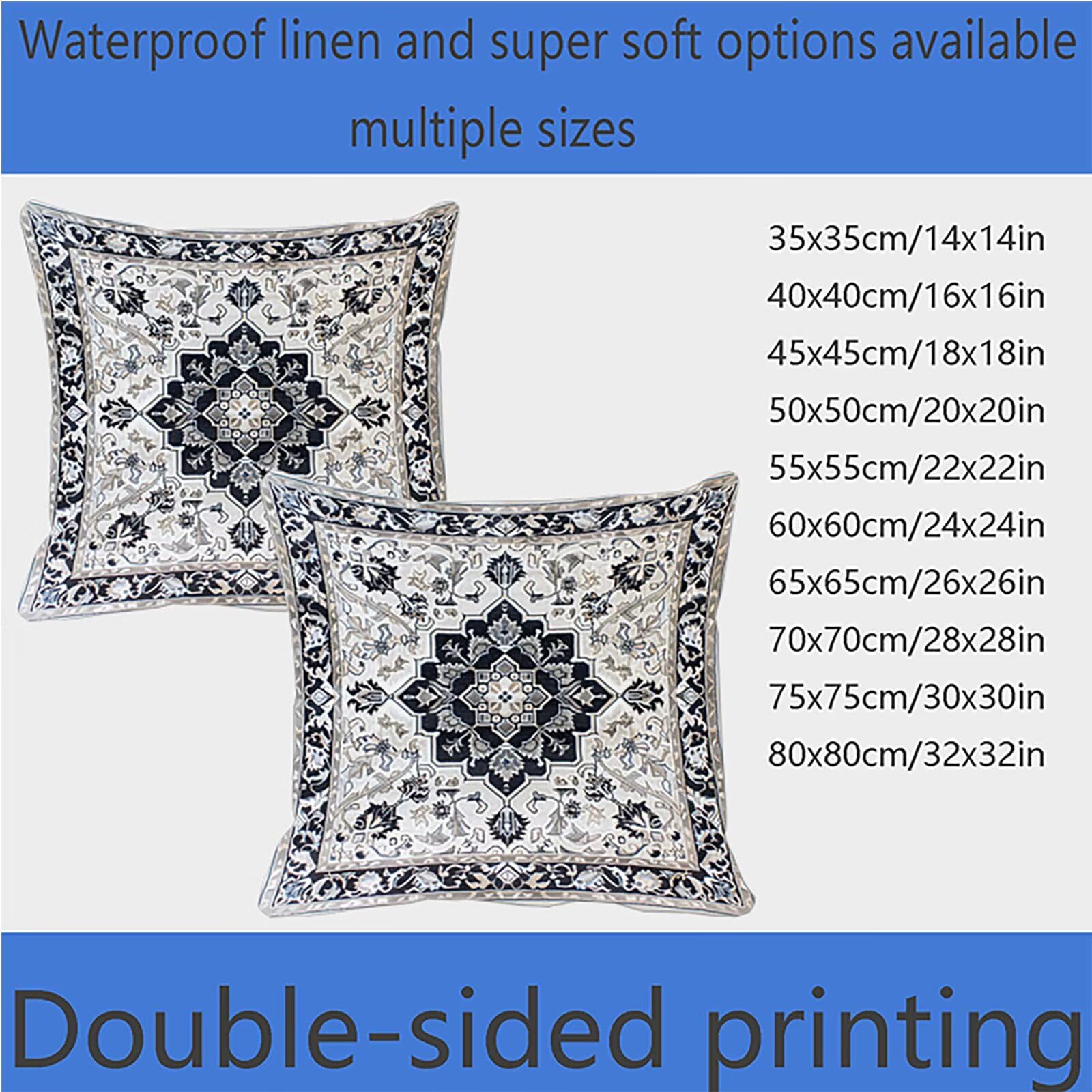 Kissenbezug 60x60 cm Persien 4er Set Sofakissen Superweichem Doppelnähten Versteckter Reißverschluss Schwarz und Weiß Outdoor Kissen Leinen gelten für Terrassen-Gartenbank Wohndeko Schlafzimmer P-5