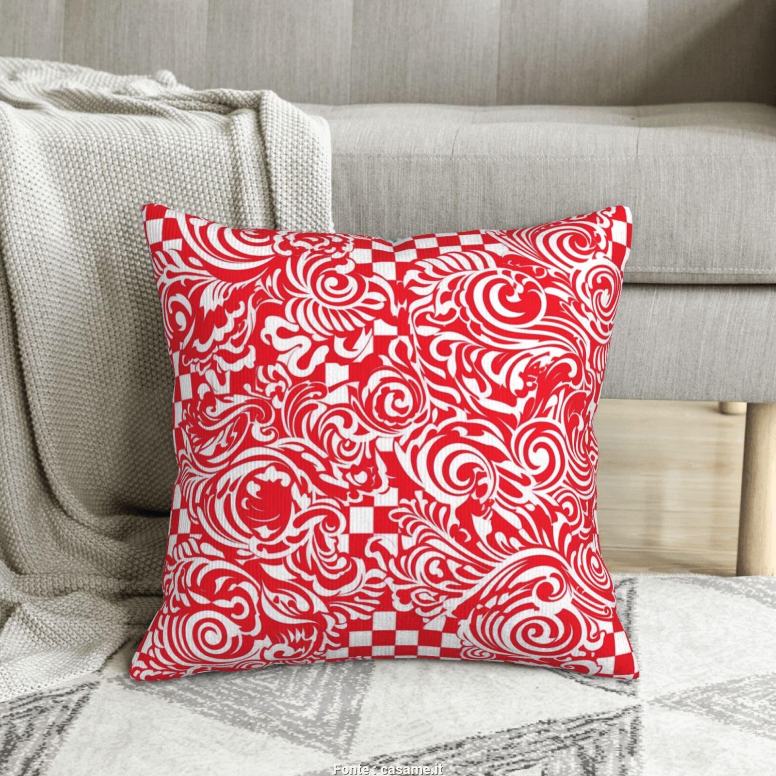 Housses de coussin en velours côtelé rouge et blanc pour cocooning sur canapé 50x50