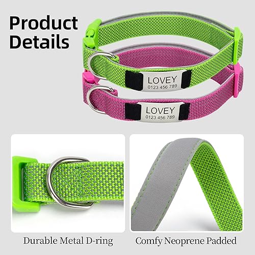 Miniatura 6 de Collares de perro personalizados, collar de perro de nailon totalmente reflectante con etiqueta de nombre, acolchado suave, collares personalizados