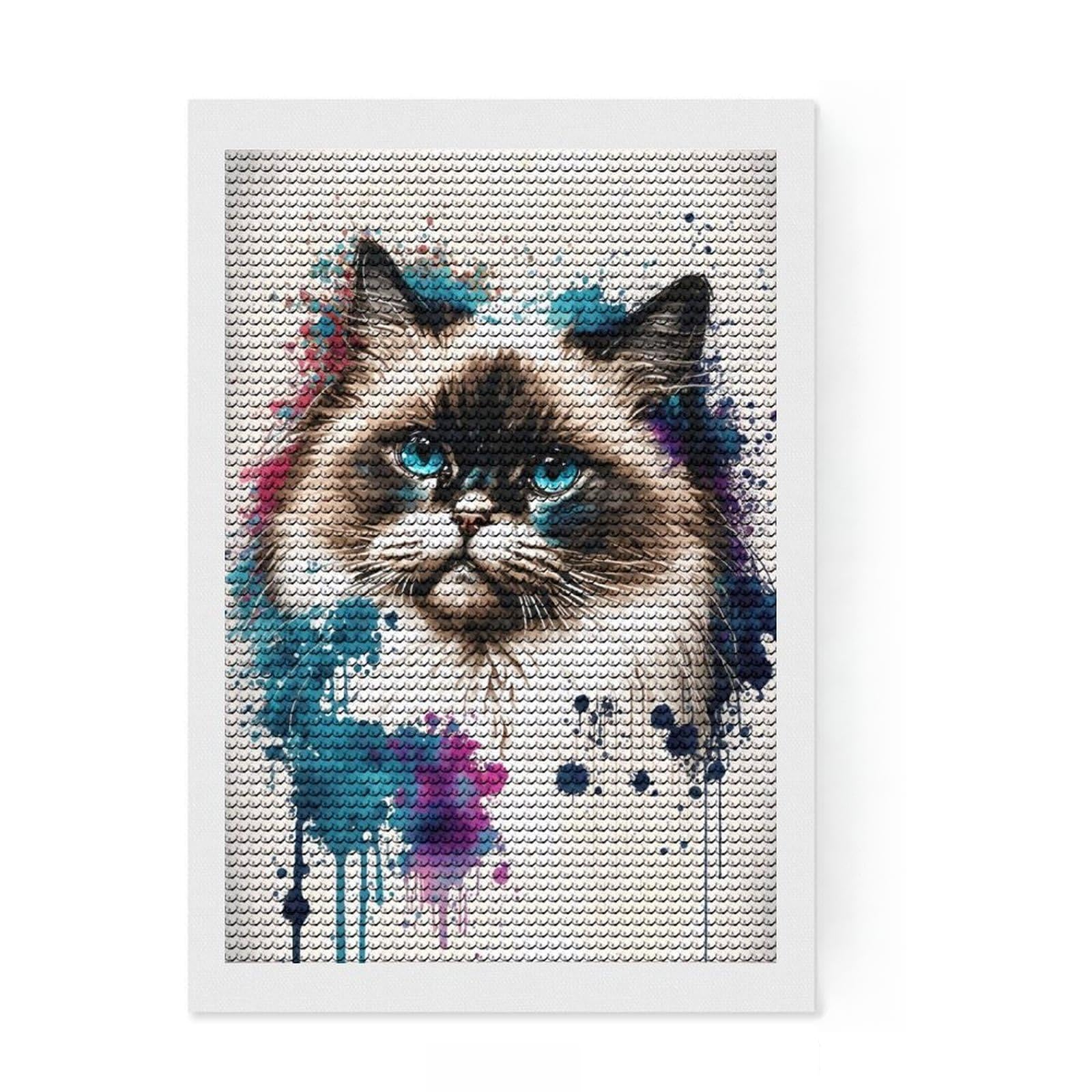 Junmoney Ragdoll Cat Watercolor Diamond Painting Kit 8"x12", Full Kit Included, Calming Craft to Unwind, Office Decor, Gift Idea, Easy to Enjoy