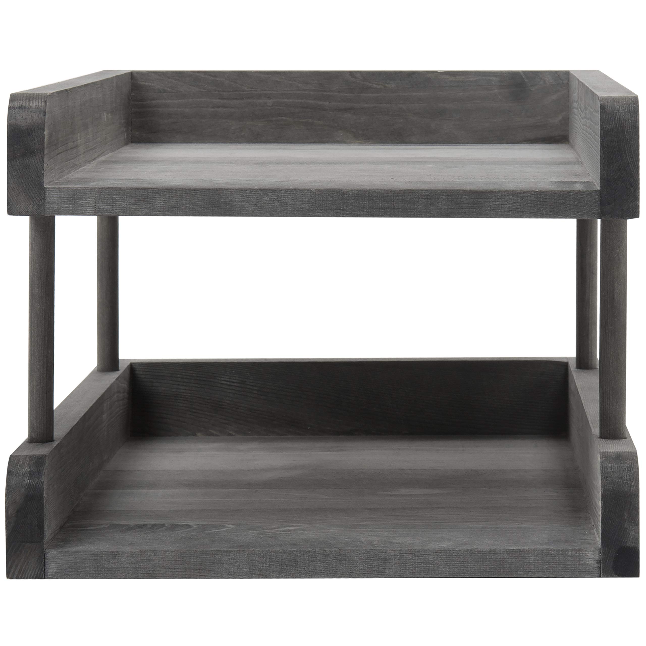 MyGift - Bandeja organizadora para documentos y archivos de madera rústica de 2 niveles, color gris
