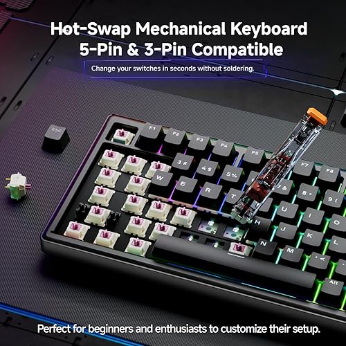Miniatura 3 de TMKB T81E Mechanical Gaming Keyboard, 75% Gasket Mount Wired Keyboard with Knob & 5-Layer Sound Dampening, Hot-Swappable, RGB Backlit, 82 Keys for