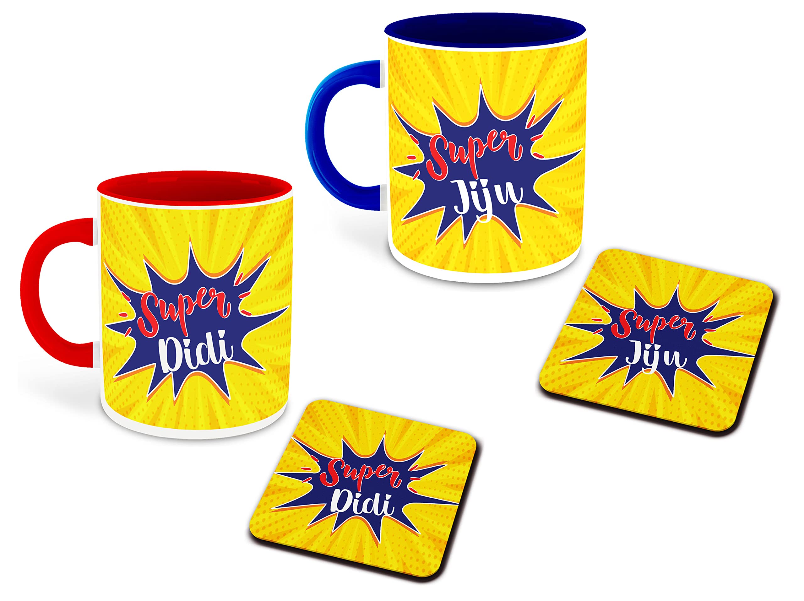 WHATS YOUR KICK Jiju and Didi Inspired Dark Blue & Red Inner Colour Set of 2 Coffee Mug with Coaster - Jiju, Didi, Best Quotes, Birthday, Relation, Best Couple Quotes (Jiju & Didi)