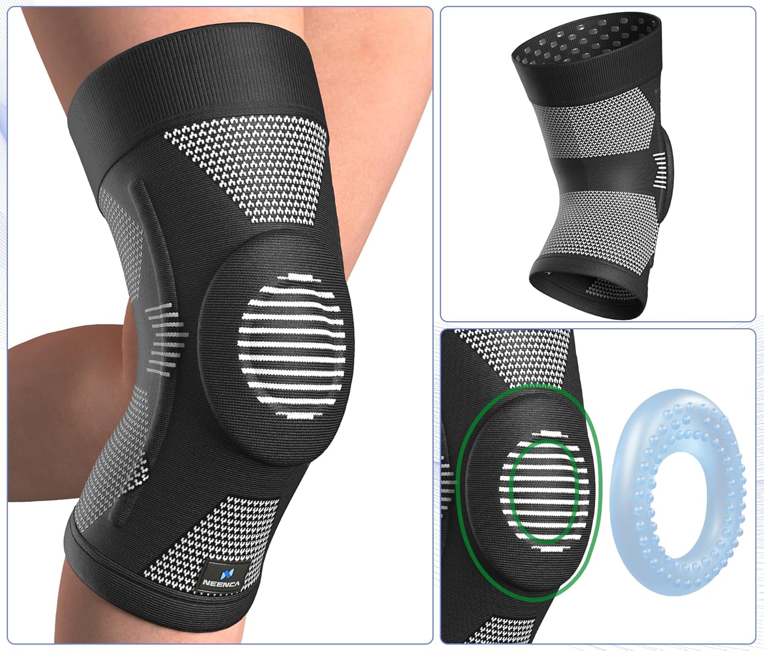 NEENCA Upgraded Thin Knee Brace for Women/Men, Compression Knee Support with Gel Pad & Spring Stabilizers. Knee Sleeve for Meniscus Tear, ACL, PCL, Arthritis, Joint Pain Relief, Runner, Workout, Sport
