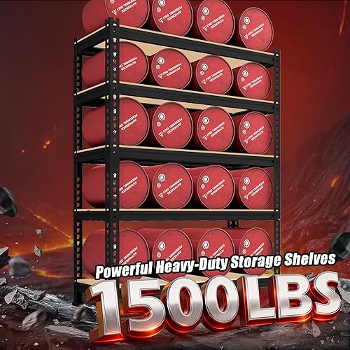 Miniatura 4 de Estantes de almacenamiento de metal de 5 niveles Estantería de garaje resistente estantes ajustables para almacenamiento - Estante negro para