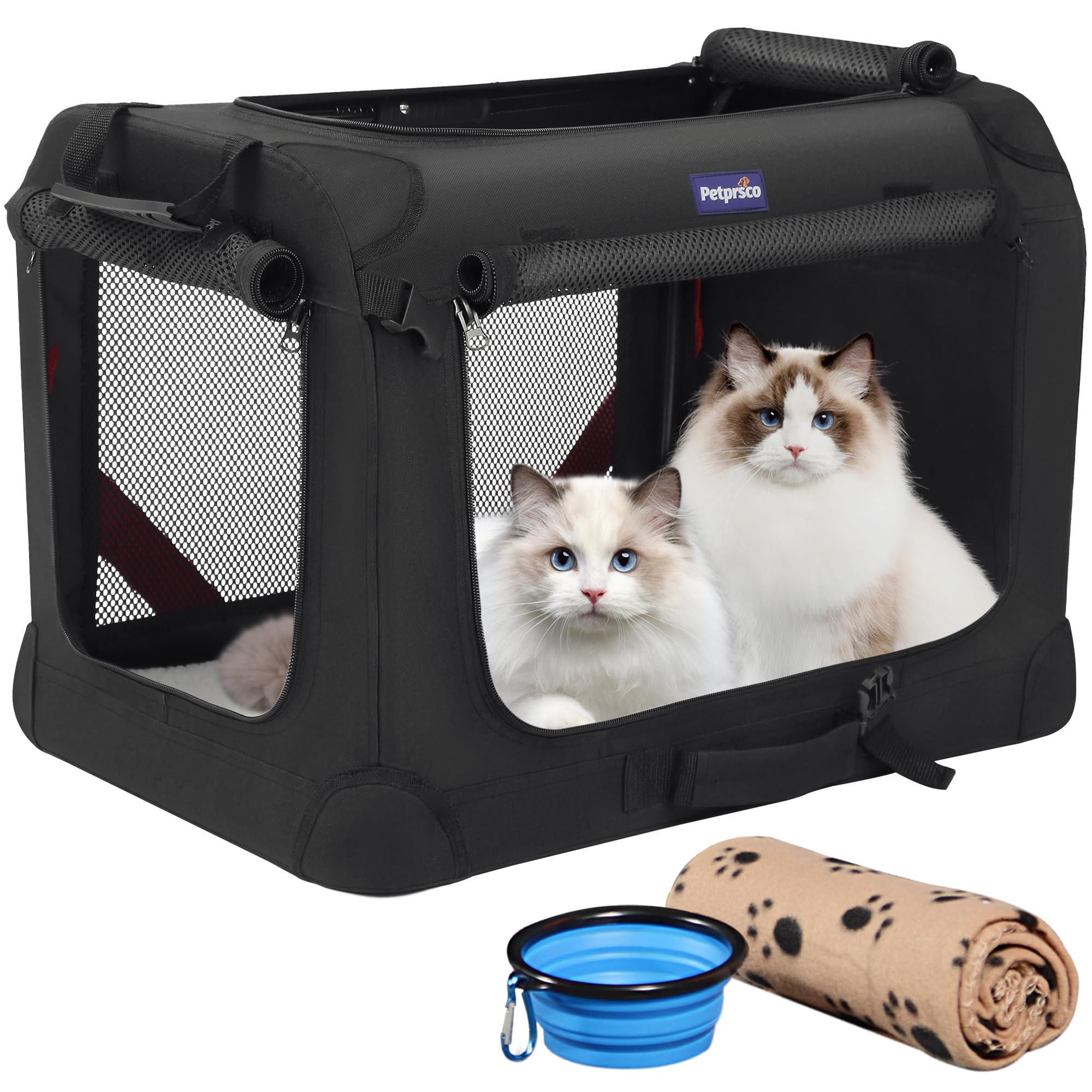 Petprsco Large Cat Carrier for 2 Cats Small Medium Dogs, Soft Pet Carrier 60 * 42 * 42cm for Traveling with Warm Blanket Foldable Bowl and Washable Pad — image 1