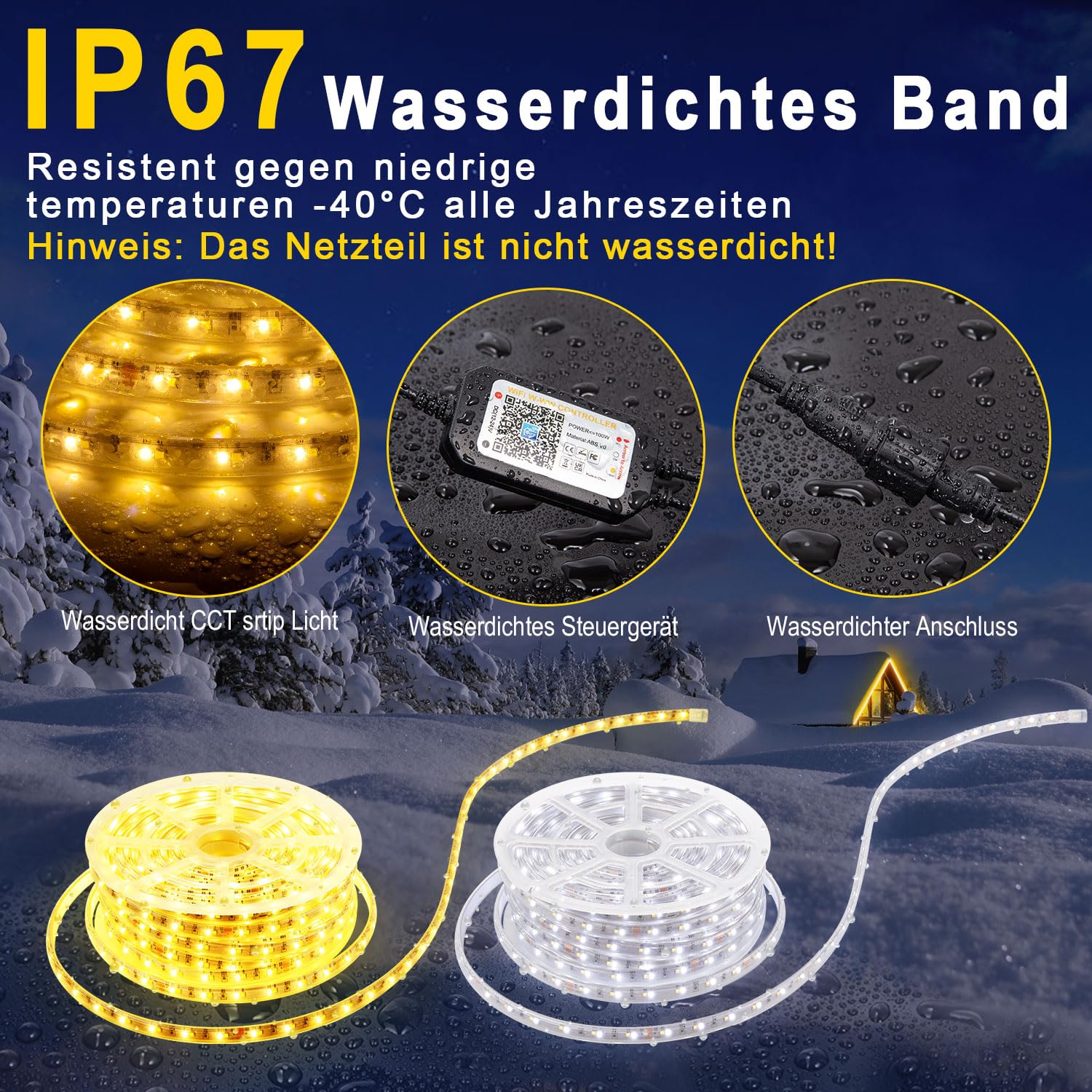 Led Strip 30M Aussenbereich Warmweiss Bis Kaltweiß Dimmbar, IP67 Wasserdicht Led Streifen Alexa Kompatibel Wifi App und fernbedienung, 24V Outdoor Led Band Selbstklebend für Garten, Küche