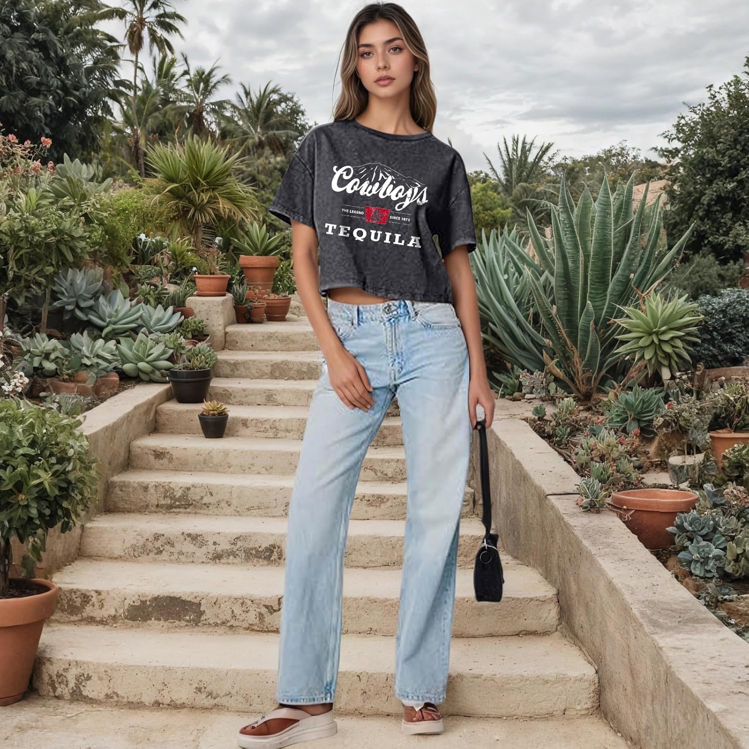 KEEVICI Western Cowboy Shirts for Women Vintage Cowgirl Shirt Rodeo Graphic Tees Country Concert Tops Cotton Acid Wash Tshirt - Image 5