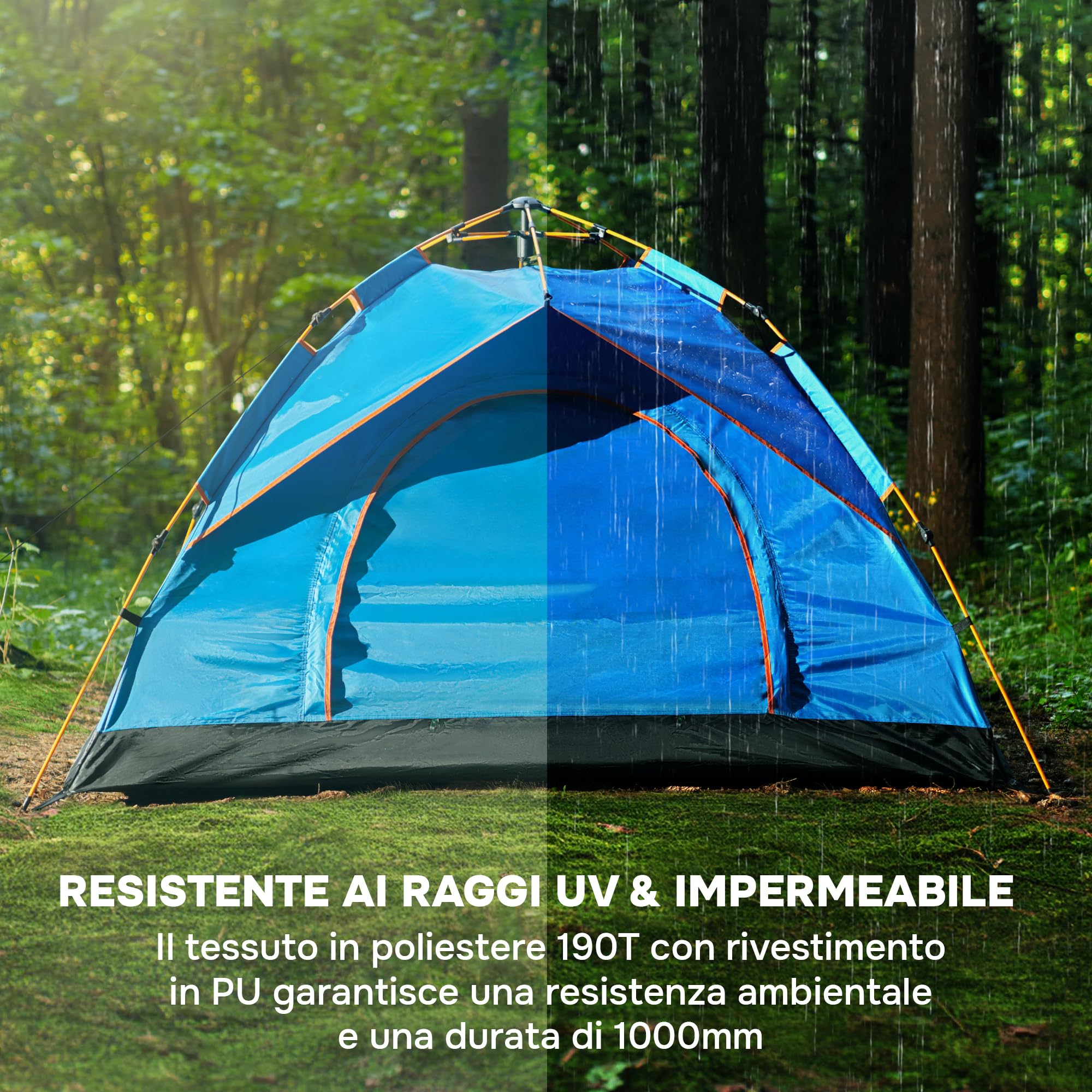 Tenda Campeggio - Ultraleggera Tenda Campeggio - Antivento Tenda 2-3 Persone - Automatica Tenda Familiare - Pop Up Tenda da Spiaggia - Grande Tenda Antivento - Blu