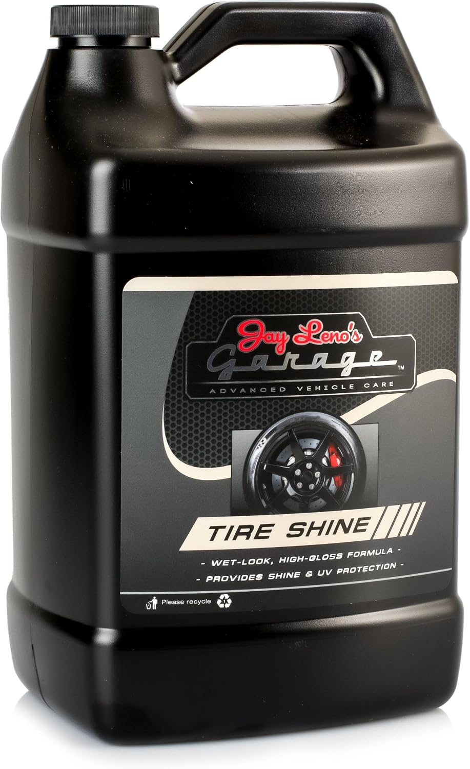 Jay Leno's Garage Tire Shine Delivers Long-Lasting High Gloss with a Deep Black Wet Look Glow. This Tire Dressing Spray and Car Tire Shine Work as Auto Detailing Care for Wheels and Tires – 1 Gallon