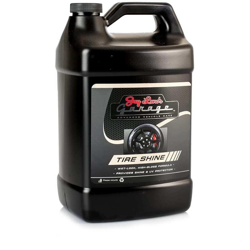Jay Leno's Garage Tire Shine para Pneus e Rodas, Brilho Intenso com Acabamento Preto Úmido, Fórmula à Base de Água, Galão de 3,785 L
