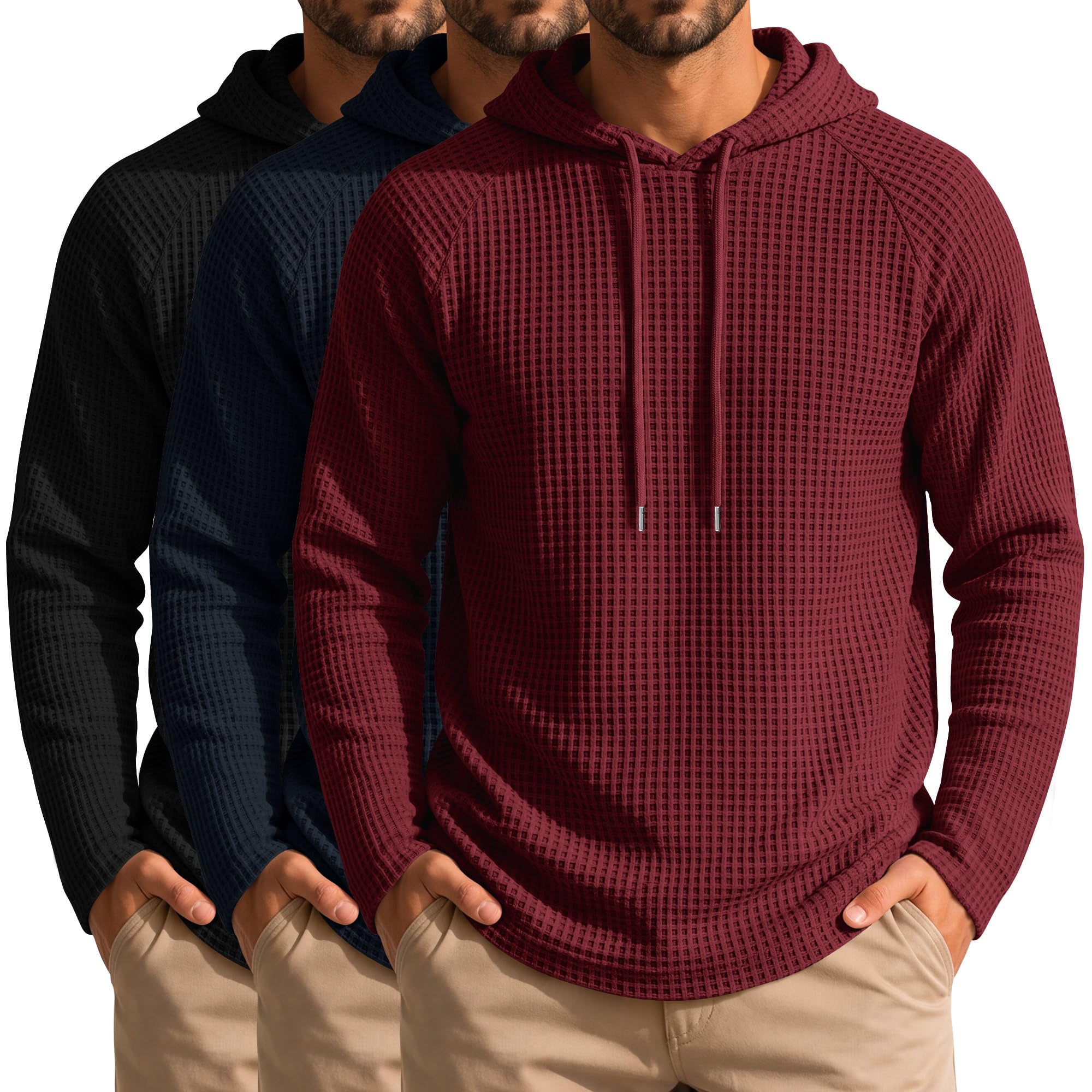 3 Pack Big and Tall Mens Waffle Hoodies Thermal Top