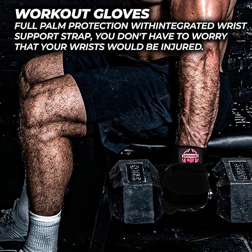 Miniatura 6 de FIGHTSENSE Guantes de entrenamiento para hombres y mujeres, guantes de levantamiento de pesas con agarre mejorado, palma acolchada, correas de Negro