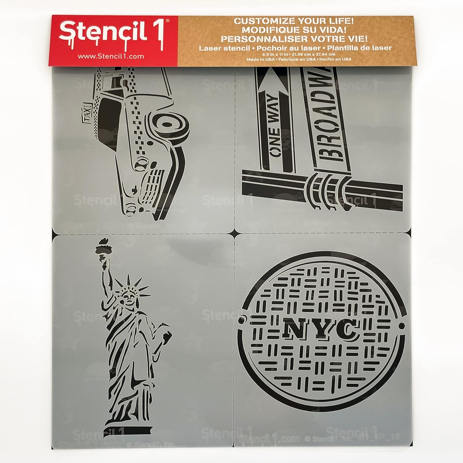 Stencil1 NYC 4-Pack Stencil Set - Attractive & Durable Quality Reusable Stencils for Painting - Create Stencil Crafts and Decor - Decor on Walls Fabric & Furniture Recyclable Art Craft - 8.5" x 11"