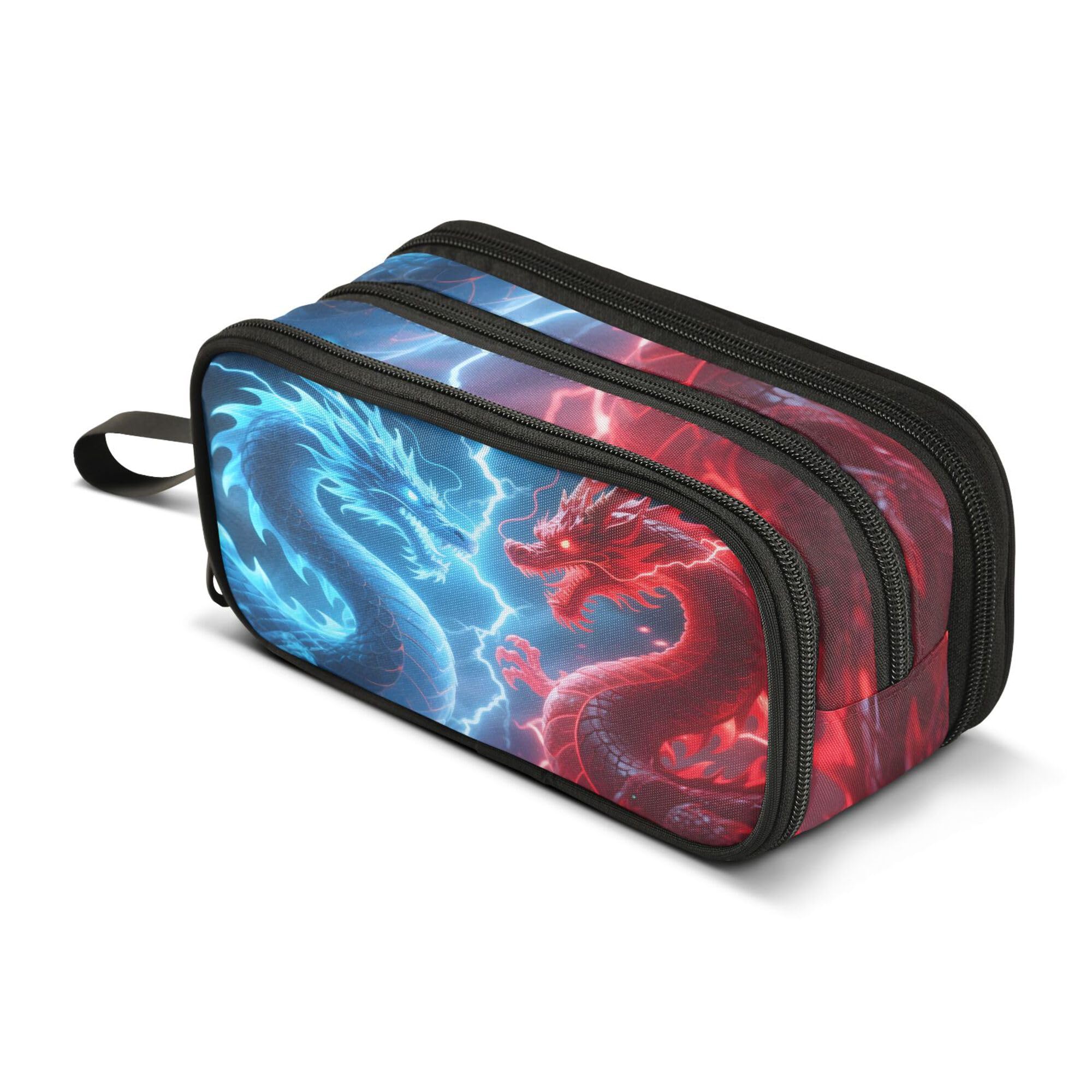 Large Pencil Case, Big Capacity Pencil Bag Pen Pouch Holder 3 Compartments, Blue Red Dragon Showdown School Office Supplies Stationery Makeup Bag Storage Organizer for Students Girls Boys Women Men โ image 1