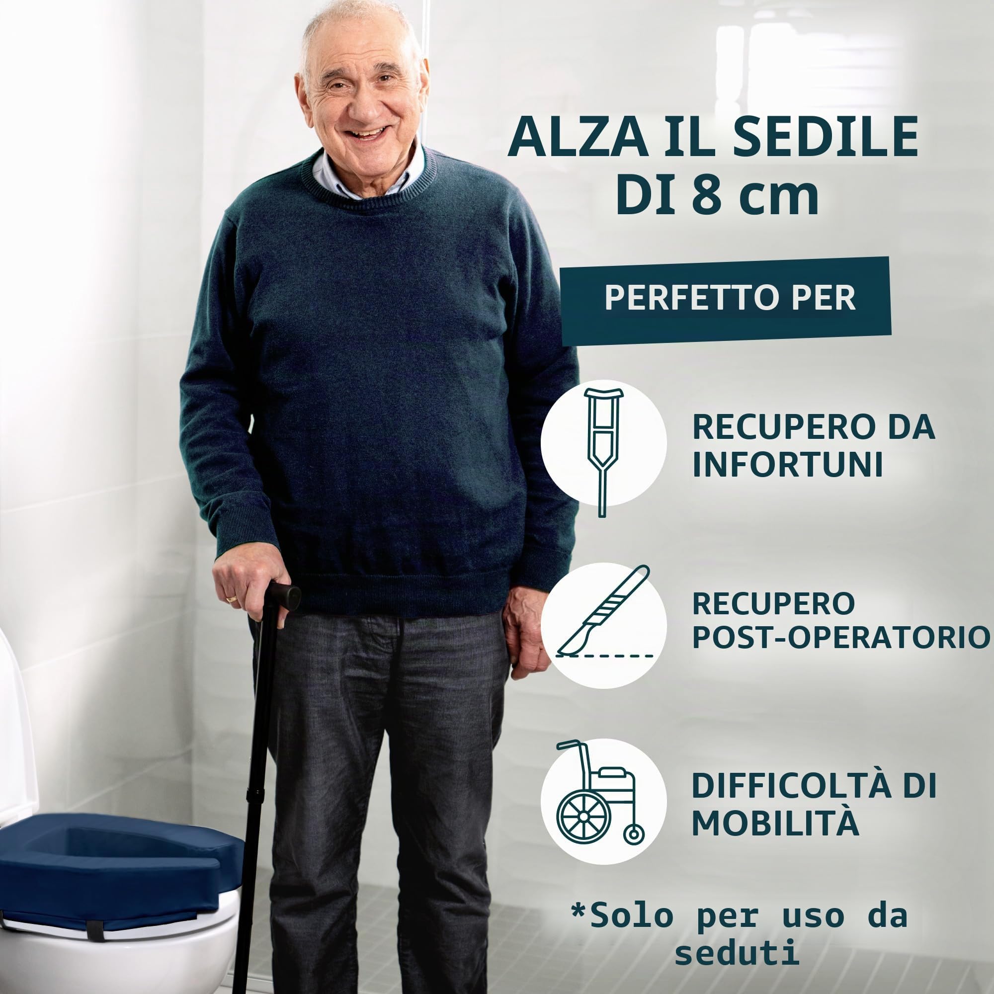 Lunderg - Rialzo per WC imbottito per anziani - Aggiunge 8 cm. Adattabile universalmente - Cuscino per WC rialzato e fermo con schiuma ad alta densità per comfort e altezza migliorati. Necessario dopo