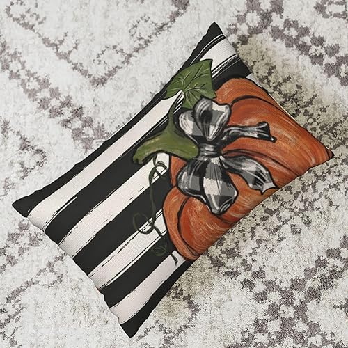 Miniatura 25 de Juego de 2 fundas de almohada de otoño de 18 x 18 pulgadas, hojas de arce de calabaza y búfalo a cuadros, decoración de otoño, de lino, Acción