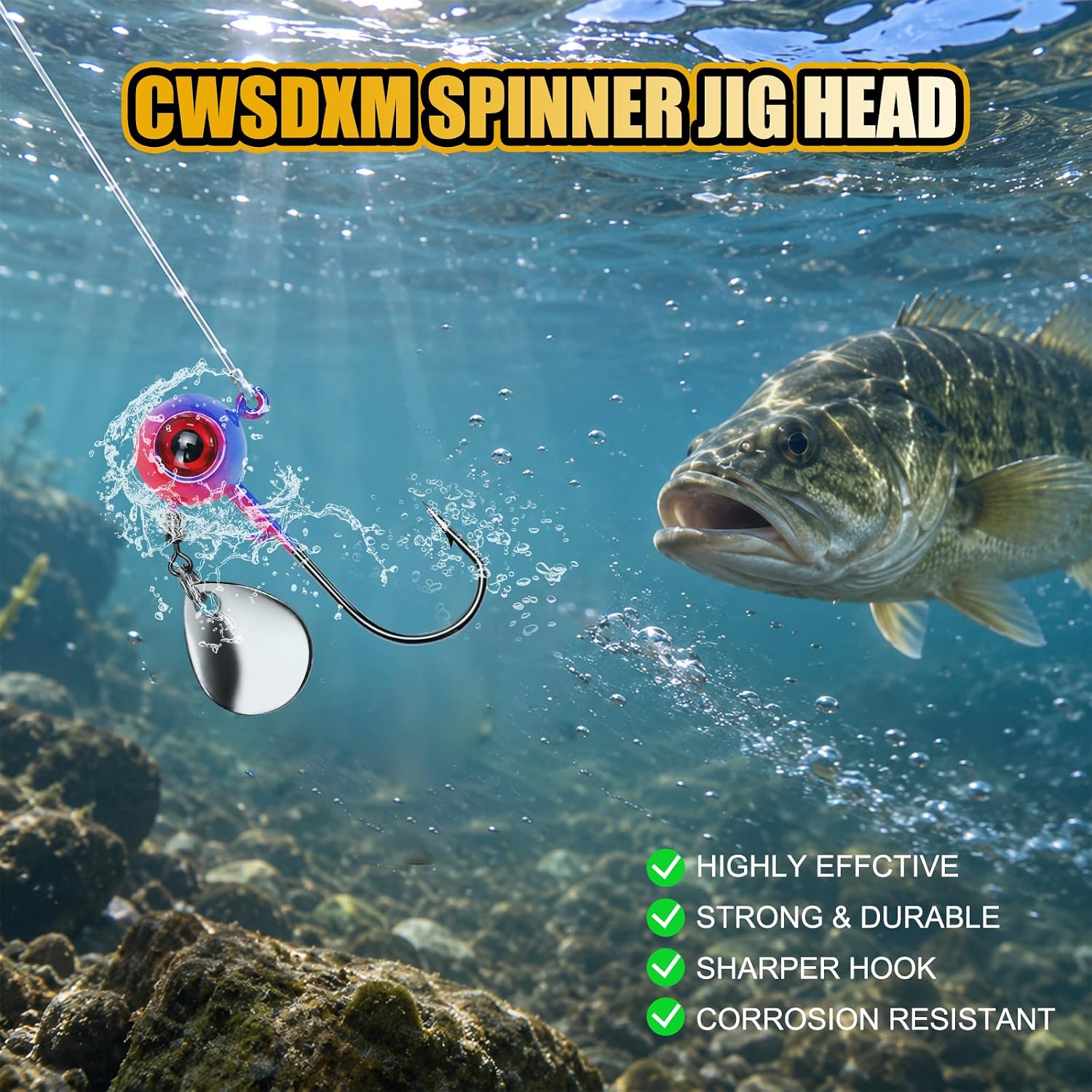 Underspin Jig Heads, Round Ball Crappie Jigs Heads with Colorado Blade Fishing Jig Hooks 1/8 3/16 1/4 3/8oz for Bass Crappie Trout Panfish