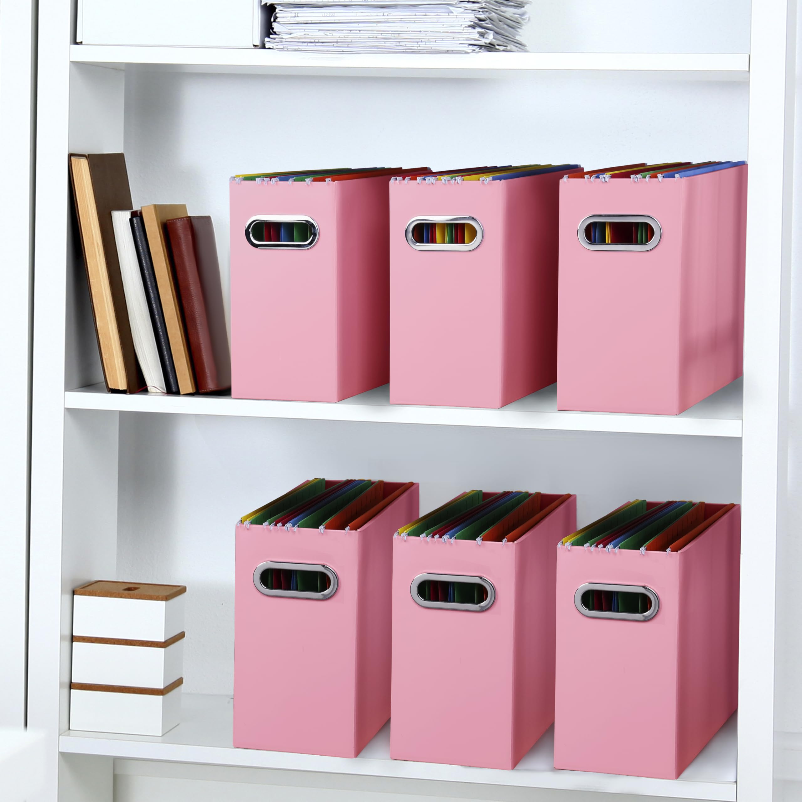 BELLE VOUS 6x rosa Papp-Hängedokumentenhalter - Faltbare dekorative Boxen Aufbewahrung für zu Hause oder Büro - Briefe, Dokumente und Akten - Hängeregister Box