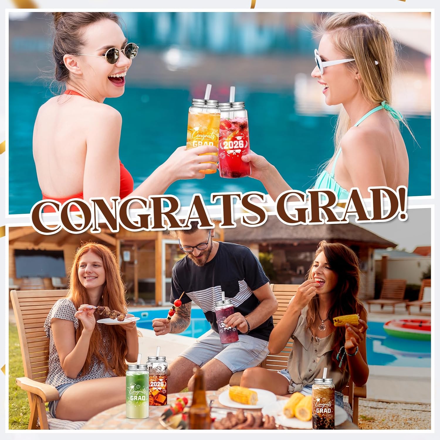 Pickmesh 36 Pcs Reusable Graduation Cups 13.5 oz Clear Plastic Tumblers with Lids and Straws Class of 2026 Party Supplies for Graduation Decorations and Congrats Grad Events(White)