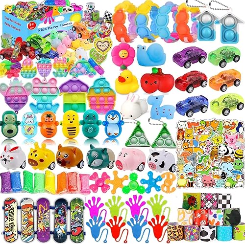 120 piezas de recuerdos de fiesta para niños de 4 a 8 a 12 años, juguetes Pop Fidget, juguetes de caja del tesoro, premios de aula, relleno de